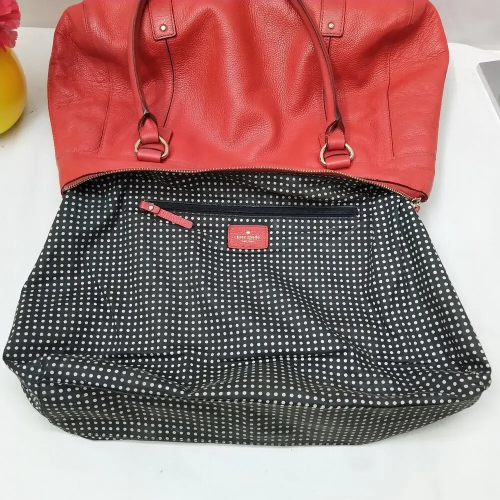 Kate Spade New York Red Pebbled Leather Double Handles Satchel Shoulder Bag